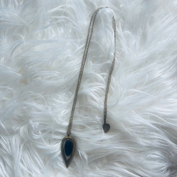 Anthropologie long brass and black stone pendent necklace - Picture 1 of 4